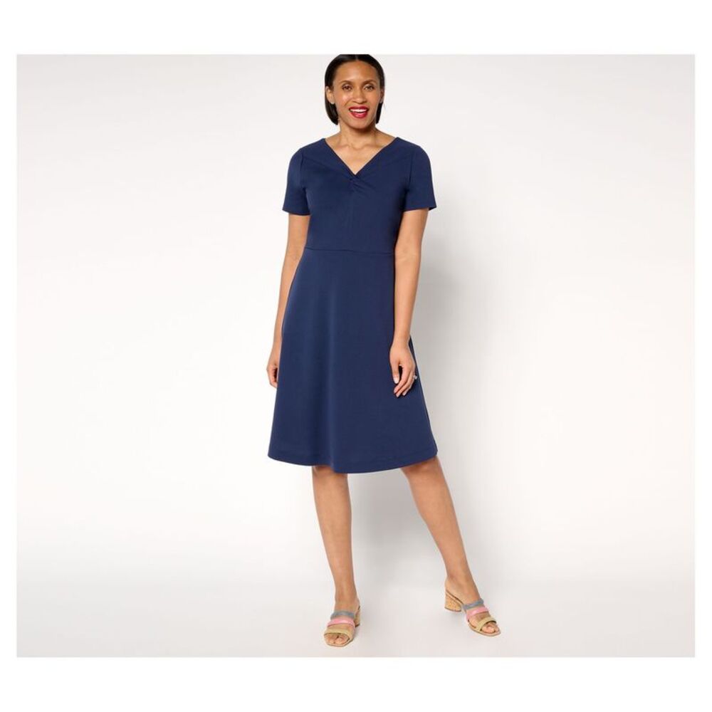 Isaac Mizrahi Live! Women's Dress Sz XS Scuba Crepe Twist Front Blue A684995